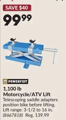 Princess Auto 1,100 lb Motorcycle/ATV Lift offer
