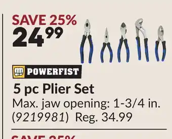 Princess Auto 5 pc Plier Set offer