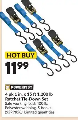 Princess Auto 4 pk 1 in. x 15 ft1,200 lb Ratchet Tie-Down Set offer