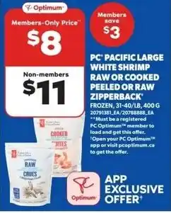 Real Canadian Superstore PC pacific large white shrimp raw or cooked peeled or raw zipperback offer