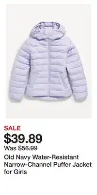 Old Navy Old Navy Water-Resistant Narrow-Channel Puffer Jacket for Girls offer