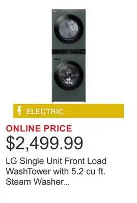Costco LG Single Unit Front Load WashTower with 5.2 cu ft. Steam Washer and 7.4 cu ft. Electric Steam Dryer offer