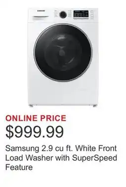 Costco Samsung 2.9 cu ft. White Front Load Washer with SuperSpeed Feature offer
