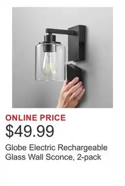 Costco Globe Electric Rechargeable Glass Wall Sconce, 2-pack offer