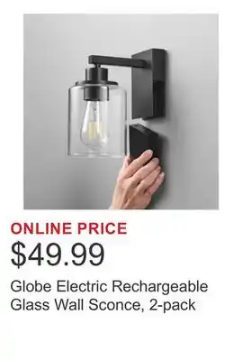 Costco Globe Electric Rechargeable Glass Wall Sconce, 2-pack offer