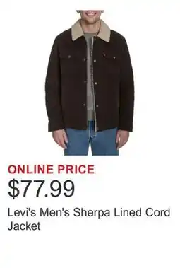 Costco Levi's Men's Sherpa Lined Cord Jacket offer