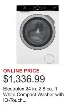 Costco Electrolux 24 in. 2.8 cu. ft. White Compact Washer with IQ-Touch Controls featuring Perfect Steam offer