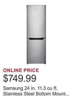 Costco Samsung 24 in. 11.3 cu ft. Stainless Steel Bottom Mount Refrigerator with Spacious Door Bins offer