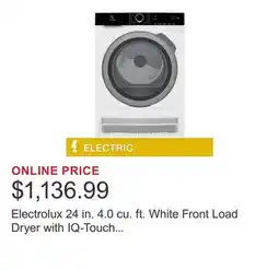 Costco Electrolux 24 in. 4.0 cu. ft. White Front Load Dryer with IQ-Touch Controls offer