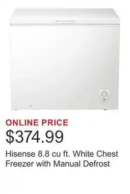 Costco Hisense 8.8 cu ft. White Chest Freezer with Manual Defrost offer