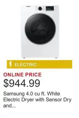Costco Samsung 4.0 cu ft. White Electric Dryer with Sensor Dry and Stacking Kit offer