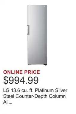 Costco LG 13.6 cu. ft. Platinum Silver Steel Counter-Depth Column All Refrigerator offer