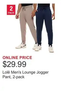 Costco Lolë Men's Lounge Jogger Pant, 2-pack offer