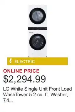 Costco LG White Single Unit Front Load WashTower 5.2 cu. ft. Washer, 7.4 cu. ft. Electric Dryer offer