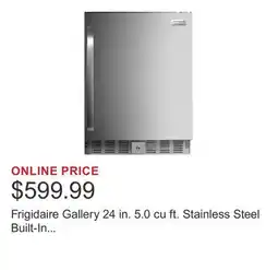 Costco Frigidaire Gallery 24 in. 5.0 cu ft. Stainless Steel Built-In Fridge with 3 Glass Shelves offer