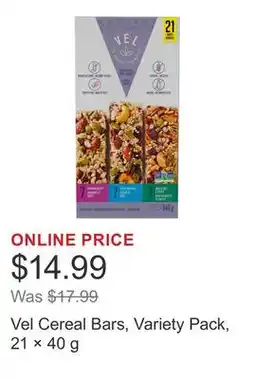 Costco Vel Cereal Bars, Variety Pack, 21 × 40 g offer