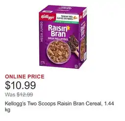 Costco Kellogg's Two Scoops Raisin Bran Cereal, 1.44 kg offer