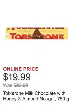 Costco Toblerone Milk Chocolate with Honey & Almond Nougat, 750 g offer