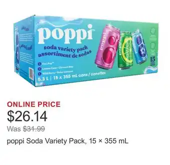 Costco poppi Soda Variety Pack, 15 × 355 mL offer