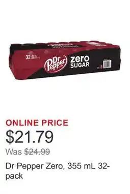 Costco Dr Pepper Zero, 355 mL 32-pack offer