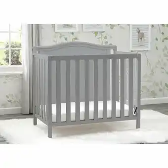 Best Buy Delta Children Willow Convertible Mini Crib with Mattress - Grey - Only at Best Buy offer