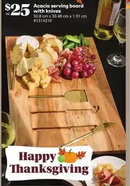 Giant Tiger Acacia serving board with knives offer