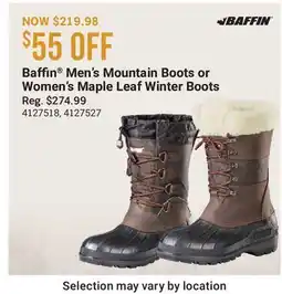 Cabela's Baffin Men's Mountain Boots or Women's Maple Leaf Winter Boots offer
