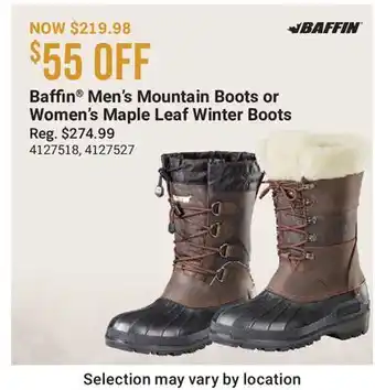 Cabela's Baffin Men's Mountain Boots or Women's Maple Leaf Winter Boots offer