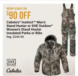 Cabela's Cabela's Instinct Men's Stand Hunter or SHE Outdoor Women's Stand Hunter Insulated Parka or Bibs offer
