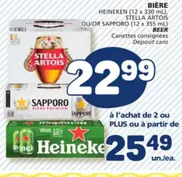 Marché Bonichoix HEINEKEN (12 x 330 mL), STELLA ARTOIS OR SAPPORO (12 x 355 mL) BEER offer