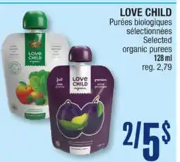 Jean Coutu LOVE CHILD Selected organic purees offer