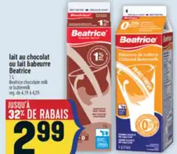 Marché Adonis LAIT AU CHOCOLAT OU LAIT BABEURRE BEATRICE | BEATRICE CHOCOLATE MILK OR BUTTERMILK offer