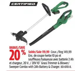 Canadian Tire Certified 20V 10 Cordless Line Grass Trimmer & Sweeper Combo offer
