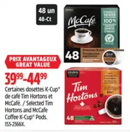 Canadian Tire Selected Tim Hortons and McCafe Coffee K-Cup Pods offer