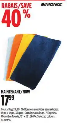 Canadian Tire SIMONIZ Edgeless Microfibre Towels, 12˝ x 12˝, 36-Pk offer