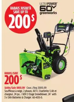 Canadian Tire Greenworks 60V 2-Stage Snowblower offer
