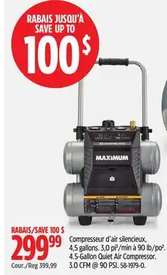 Canadian Tire 4.5-Gallon Quiet Air Compressor. 3.0 CFM @ 90 PSI offer