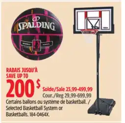 Canadian Tire Spalding Selected Basketball System or Basketballs offer