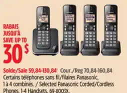 Canadian Tire Panasonic Selected Panasonic Corded/Cordless Phones, 1-4 Handsets offer