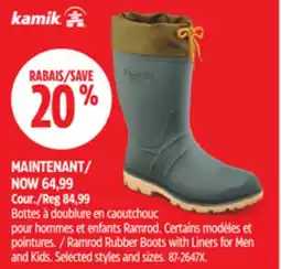 Canadian Tire Kamik Ramrod Rubber Boots with Liners for Men and Kids offer