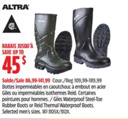 Canadian Tire Altra Giles Waterproof Steel-Toe Rubber Boots or Reid Thermal Waterproof Boots offer