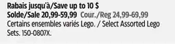 Canadian Tire LEGO Select Assorted Lego Sets offer