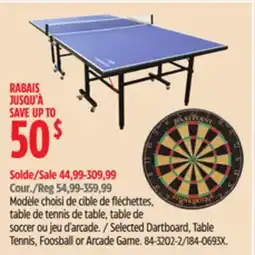 Canadian Tire Selected Dartboard, Table Tennis, Foosball or Arcade Game offer