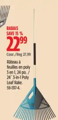 Canadian Tire 24˝ 3-in-1 Poly Leaf Rake offer