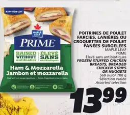 IGA MAPLE LEAF PRIME FROZEN STUFFED CHICKEN BREASTS, BREADED CHICKEN STRIPS OR NUGGETS offer