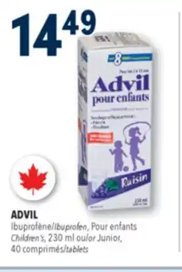 Familiprix ADVIL, Ibuprofen, Children's, 230 ml or Junior, 40 tablets offer