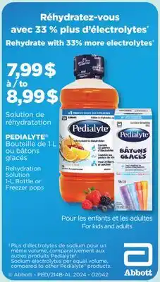 Jean Coutu Pedialyte Rehydration Solution 1-L Bottle or Freezer pops offer