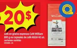 Maxi café en grains espresso Café William 800 g ou capsules de café AGGA 40 un offer