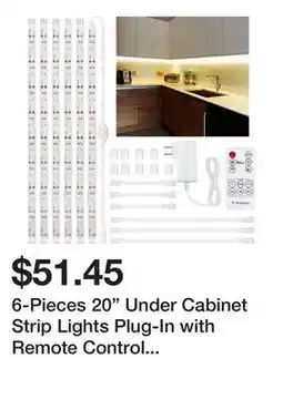 Wayfair 6-Pieces 20 Under Cabinet Strip Lights Plug-In with Remote Control 6P-STRIP-WW offer