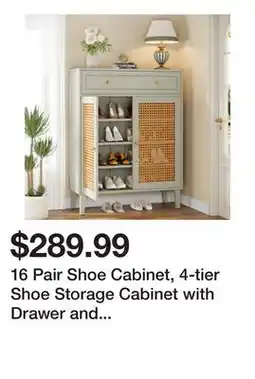 Wayfair 16 Pair Shoe Cabinet, 4-tier Shoe Storage Cabinet with Drawer and Adjustable Shelves offer